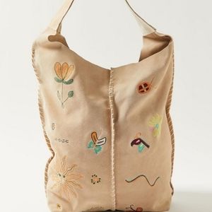 UO Suede Embroidered Shoulder bag with pouch